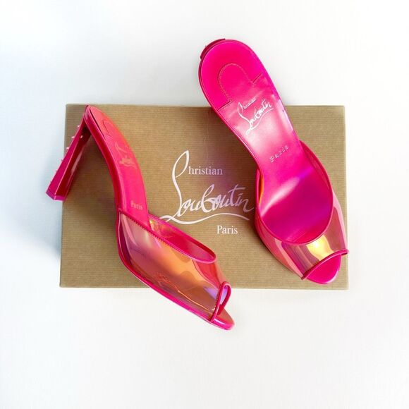 CHRISTIAN LOUBOUTIN Me Condorapik Pink Slide Heels Size 39 US 8.5 Spike Peep Toe - Picture 3 of 13